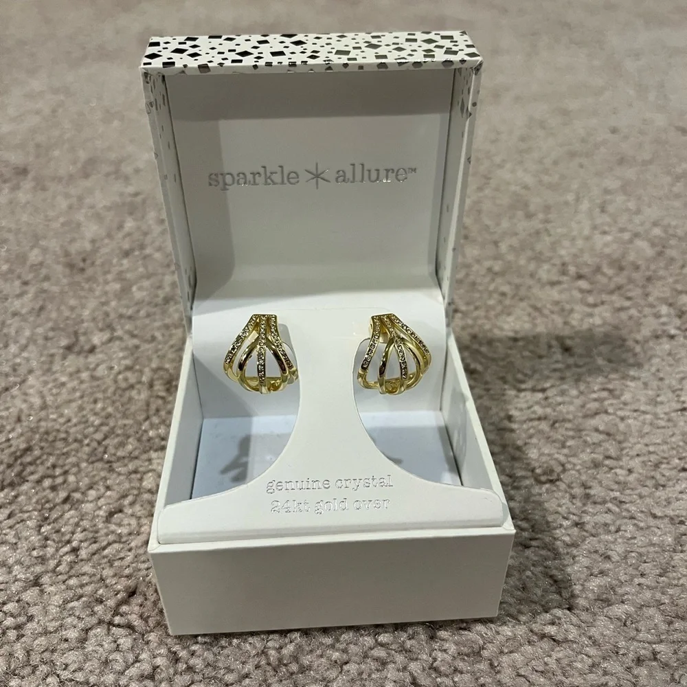 Sparkle Allure Crystal 24K Gold Over Brass Hoop Earrings